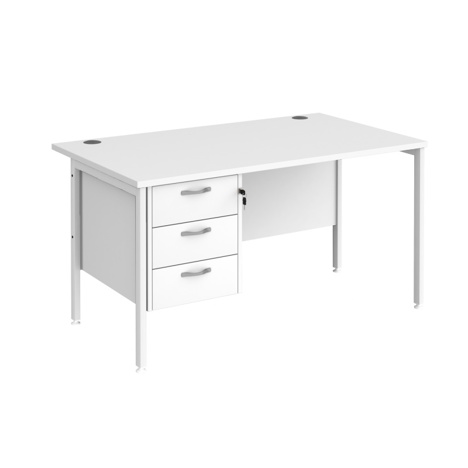 Straight Desk with Single Three Drawer Pedestal (Left Hand) - 1400 - H-Frame - White - White