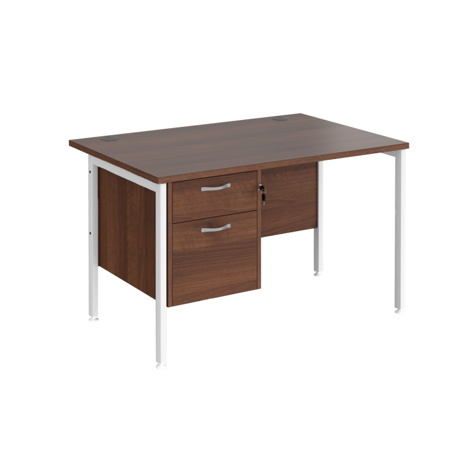 Straight Desk with Two Drawer Pedestals - H-Frame - White - 1200 - Walnut