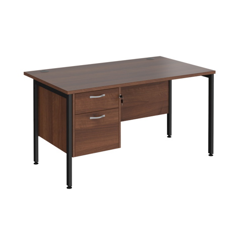 Straight Desk with Two Drawer Pedestals - H-Frame - Black - 1400 - Walnut