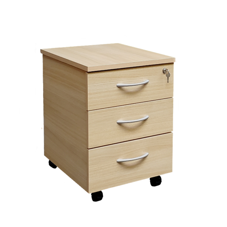Under Desk Mobile Pedestal - 3 Drawer - Oak