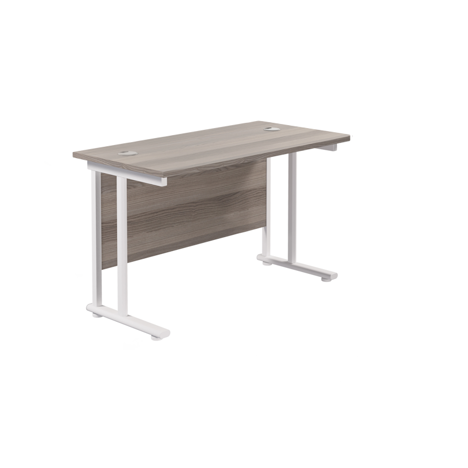 Rectangular Workstation 600mm Deep - W1200 - White Frame - Grey Oak