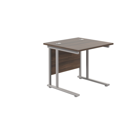 Rectangular Workstation 800mm Deep - W800 - Silver Frame - Dark Walnut