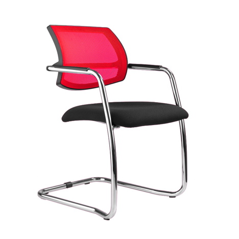 Venus - Meeting Room Cantilever Chair with Mesh Back - Red