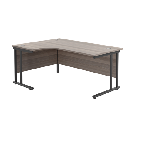 Twin Upright Radial Desk - Left Hand - 1600 - Black Frame - Grey Oak