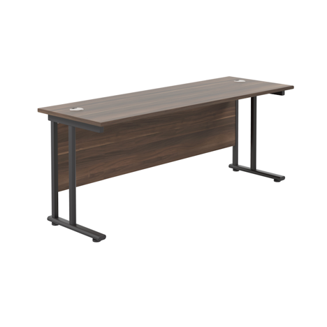 Rectangular Workstation 600mm Deep - W1800 - Black Frame - Dark Walnut