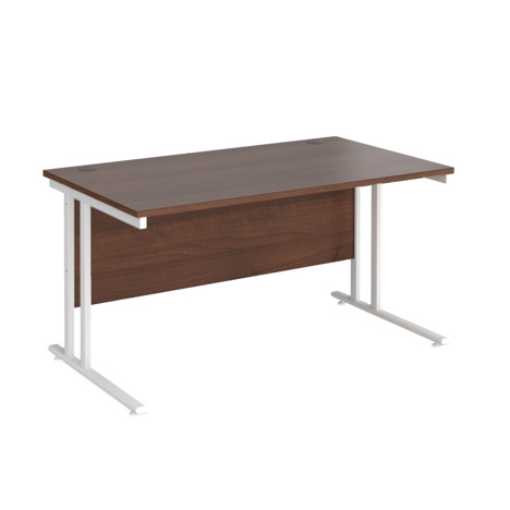 VDU Cantilever Workstation - No Drawers - 1400mm - White - Walnut
