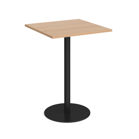Monza Square Poseur Table with Flat Round Base - 800mm - Black Base - Beech