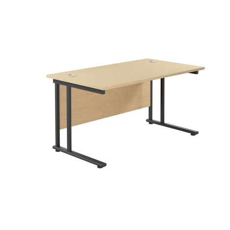 Rectangular Workstation 800mm Deep - W1400 - Black Frame - Maple