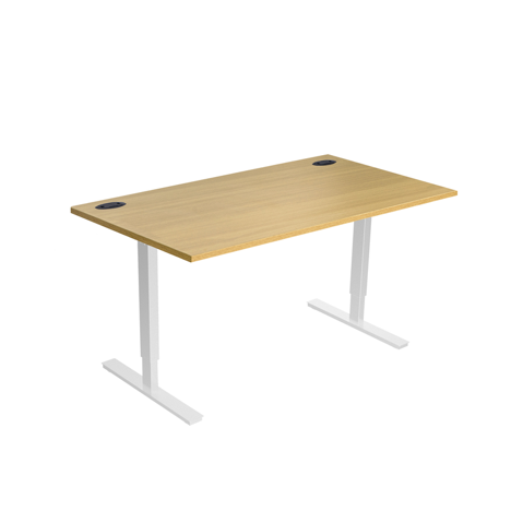 Electric Height Adjustable Desk - 1600mm - White Frame - Light Oak