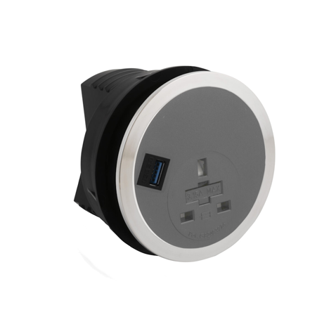 Port EI in Desk Power Module - Grey - Socket UK + HDMI