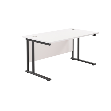 Rectangular Workstation 800mm Deep - W1400 - Black Frame - White