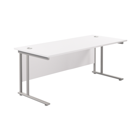 Rectangular Workstation 800mm Deep - W1800 - Silver Frame - White