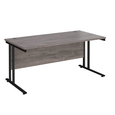 VDU Cantilever Workstation - No Drawers - 1600mm - Black - Grey Oak