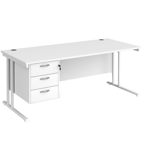 Straight Desk with Three Drawer Pedestal (Right) - 1800 - White - White