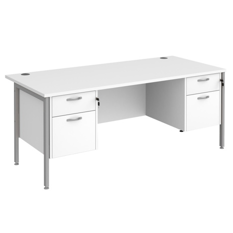 Straight Desk with Two & Two Drawer Pedestals - H-Frame - Silver - 1800 - White