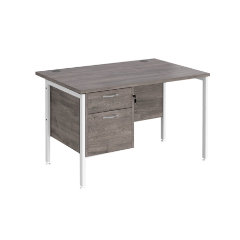 Straight Desk with Two Drawer Pedestals - H-Frame - White - 1200 - Grey Oak