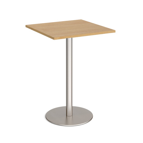 Monza Square Poseur Table with Flat Round Base - 800mm - Silver Base - Oak