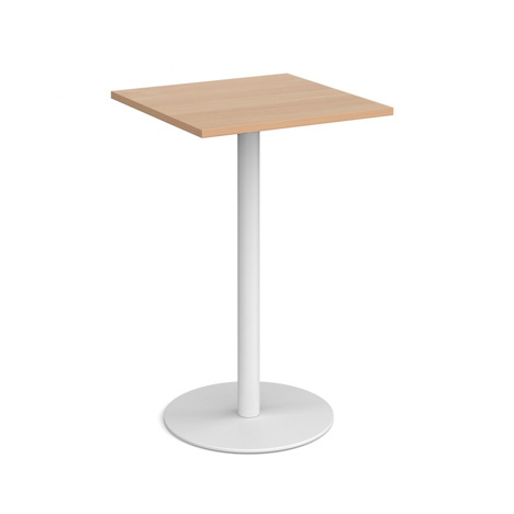 Monza Square Poseur Table with Flat Round Base - 700mm - White Base - Beech
