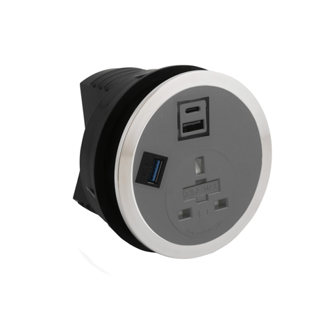 Port EI in Desk Power Module - Grey - Socket UK + HDMI + USB