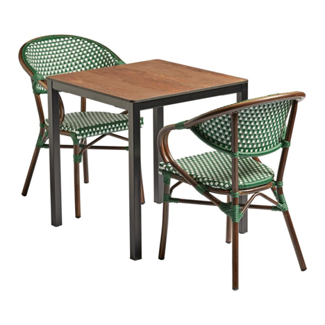 Panda Dining Set - Green & White Weave Armchairs + Extrema Copper Textured 4 Leg Dining Table
