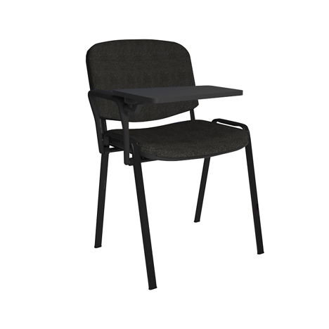 Stacking Side Chair - Black Frame - Fixed Arm & Writing Tablet - Charcoal