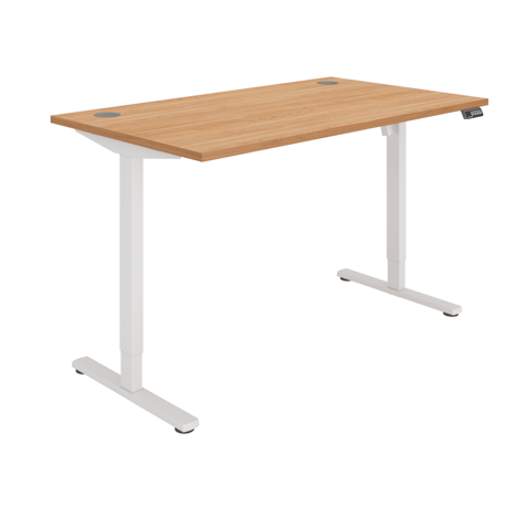 Core Sit-Stand Height Adjustable Desk (Single Motor) - 1400 - White Frame - Norwegian Beech