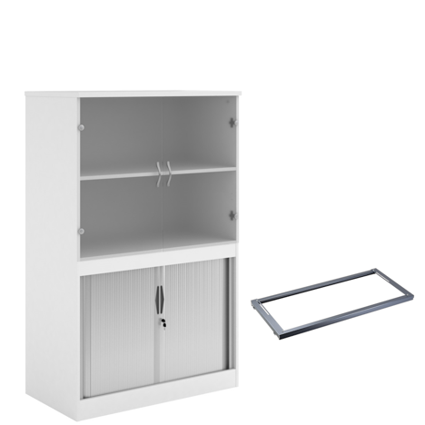Combination Display Tambour - Glass Doors - 1600mm - With Lateral filing frame - White