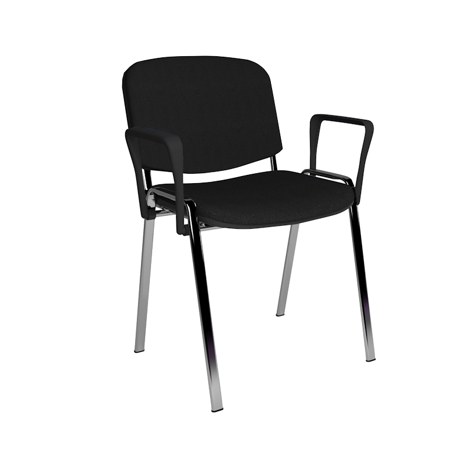 Stacking Side Chair - Chrome Frame - Fixed Arms - Black