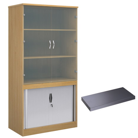 Combination Display Tambour - Glass Doors - 2000mm - With Tambour Shelf - Oak
