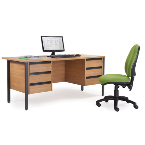 Straight Desk with Double Pedestals - H-Frame