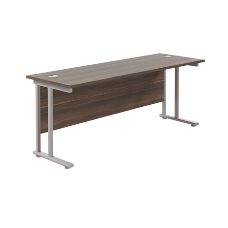 Rectangular Workstation 600mm Deep - W1800 - Silver Frame - Dark Walnut