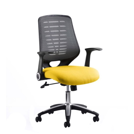 Relay Task Operator Chair Airmesh Silver Back - Senna Yellow Seat With Arms