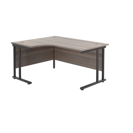Twin Upright Radial Desk - Left Hand - 1800 - Black Frame - Grey Oak
