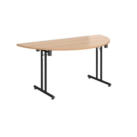 Semi Circular Folding Leg Table - 1600mm - Black Frame - Beech