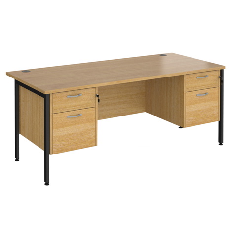 Straight Desk with Two & Three Drawer Pedestals - H-Frame - Black - 1800 - Oak