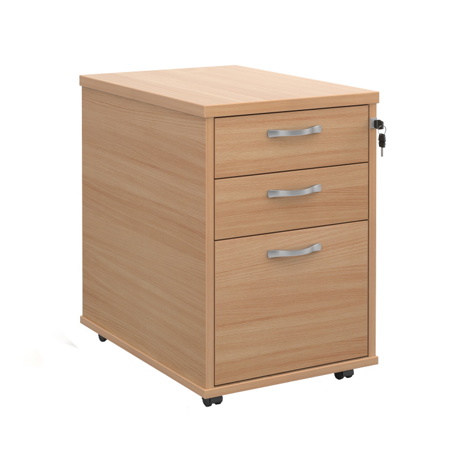 Tall Mobile Three Drawer Pedestal - 426mm - Beech