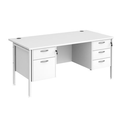 Straight Desk with Two & Three Drawer Pedestals - H-Frame - White - 1600 - White