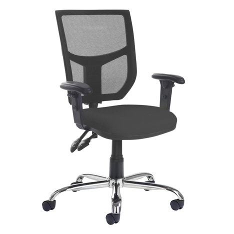 Altino Mesh Back Operator Chair - Chrome Base - Adjustable Arms - Black