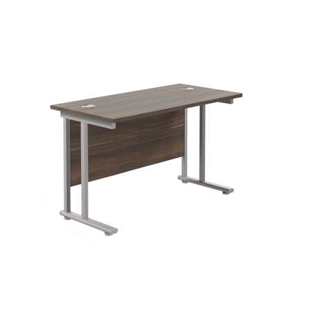Rectangular Workstation 600mm Deep - W1200 - Silver Frame - Dark Walnut