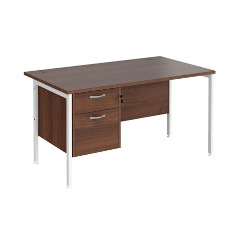 Straight Desk with Two Drawer Pedestals - H-Frame - White - 1400 - Walnut