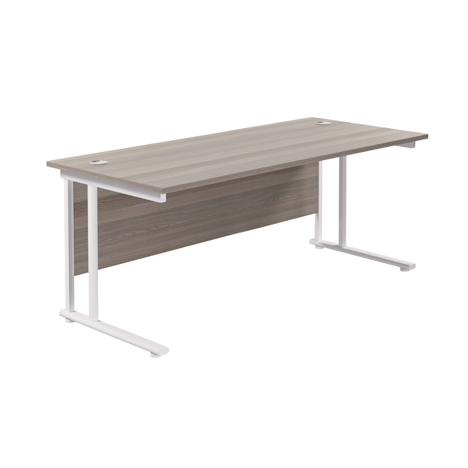 Rectangular Workstation 800mm Deep - W1800 - White Frame - Grey Oak