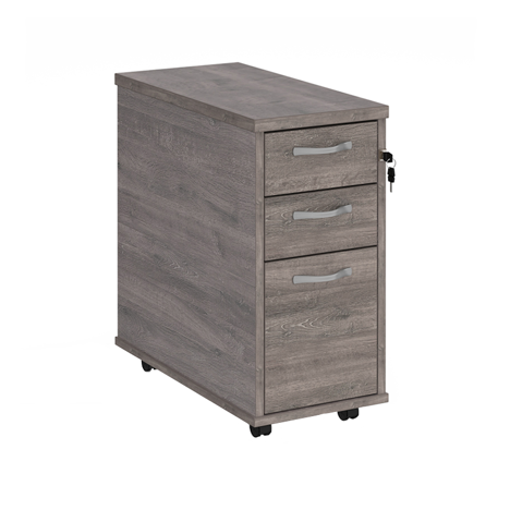 Tall Slimline Mobile Three Drawer Pedestal - Grey Oak
