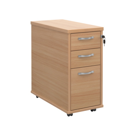 Tall Slimline Mobile Three Drawer Pedestal - Beech