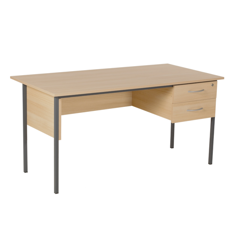 Single Pedestal Two Drawer Desk - Oak - 1500mm