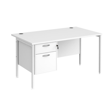 Straight Desk with Two Drawer Pedestals - H-Frame - White - 1400 - White