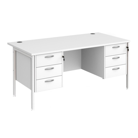Straight Desk with Three & Three Drawer Pedestals - H-Frame - White - 1600 - White