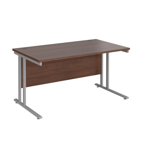 VDU Cantilever Workstation - No Drawers - 1400mm - Silver - Walnut