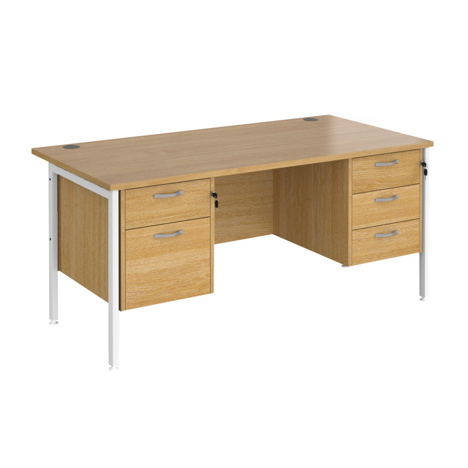 Straight Desk with Two & Three Drawer Pedestals - H-Frame - White - 1600 - Oak