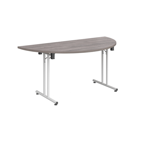 Semi Circular Folding Leg Table - 1600mm - Whiter Frame - Grey Oak