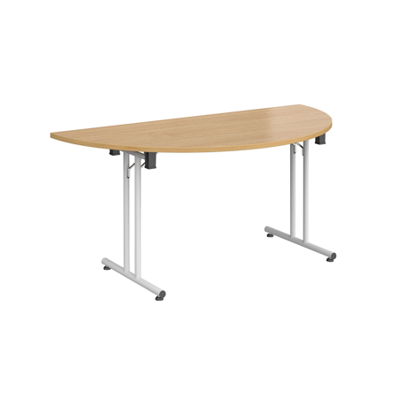 Semi Circular Folding Leg Table - 1600mm - Whiter Frame - Oak